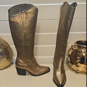 Gianni Bini Metallic Gold Tall Western Boots